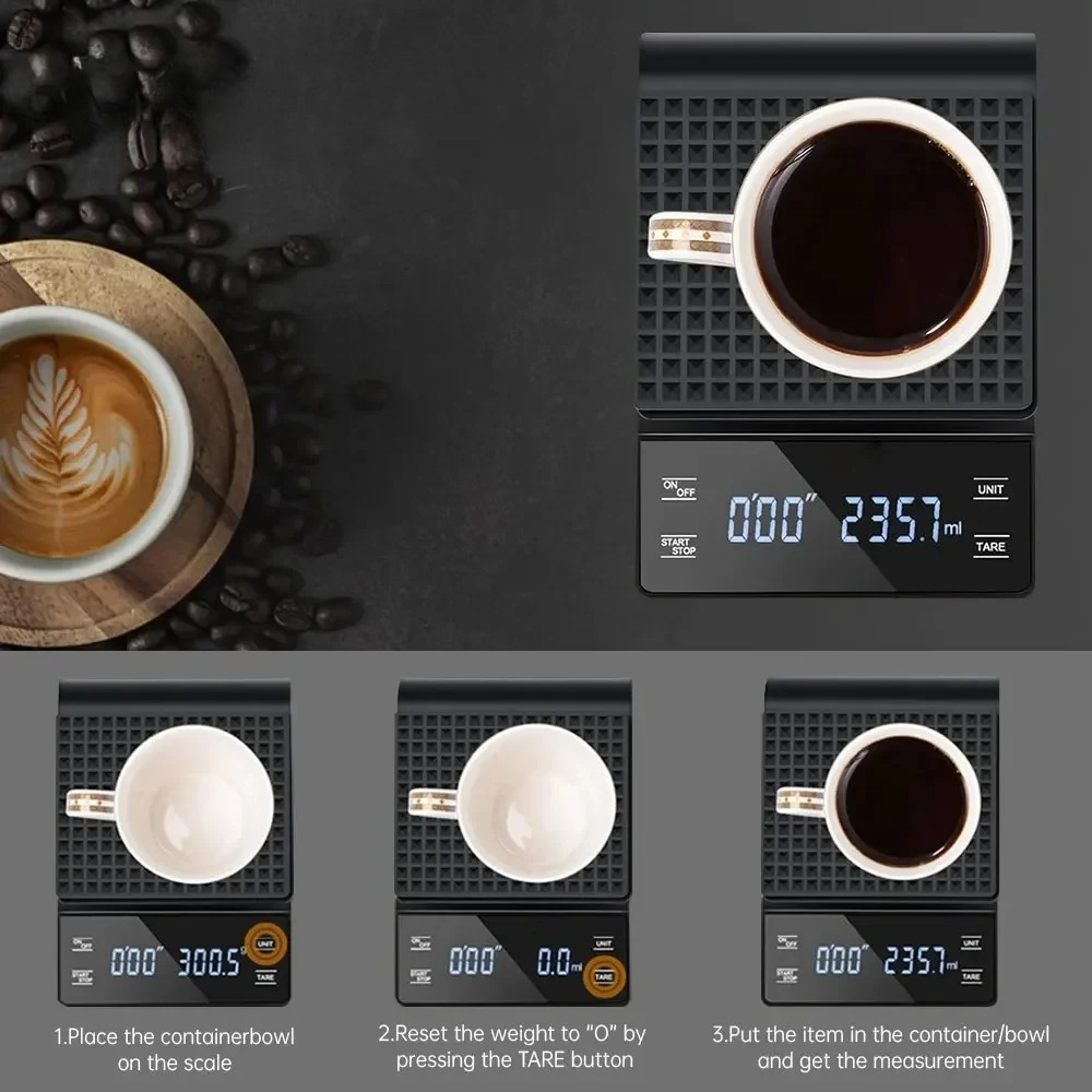 Kitchen Electronics Gadgets - スマートコーヒー電子スケール 高精度デジタルタイマー LCDスケール 3kg/0.1g コーヒーバランス計量スケール キッチン用