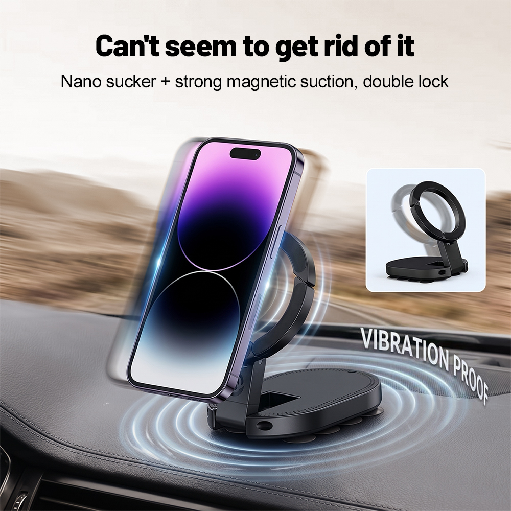 Magnetic Charging Cable - 360 ° 回転式3-in-1吸盤式マグネット携帯ホルダー 多角度調整可能 折りたたみ式マグネット携帯スタンド デスクトップブラケット
