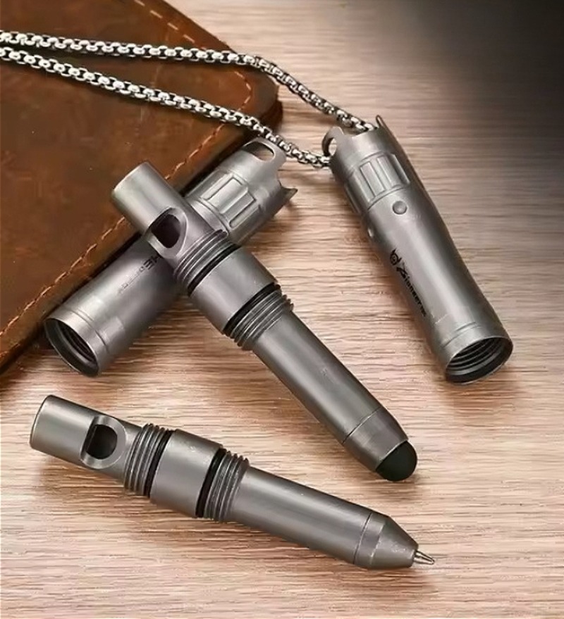Smart Pen Digital - 緊急用ホイッスルとシリコン製スタイラスチップを備えたチタン合金製EDCペン、携帯電話、タブレット、コーチ、審判、キャンプ、サバイバル、アウトドアツール用