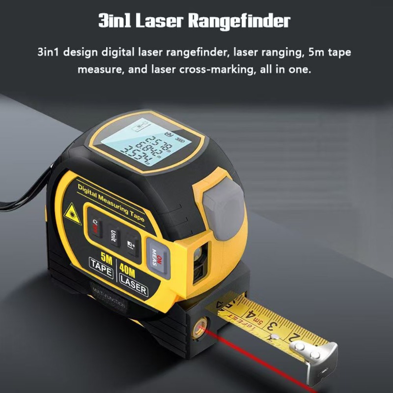 Laser Distance Measure - 3 in 1 レーザー距離計、テープメジャー、赤外線クロスライン測定ツール、旗用吊り下げ具