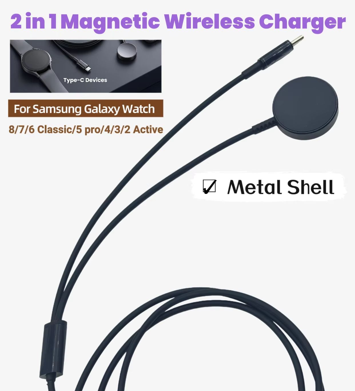 Type-C 2-in-1 磁気ワイヤレスメタルベース充電ケ - Magnetic Charging Cable のレビューと価格